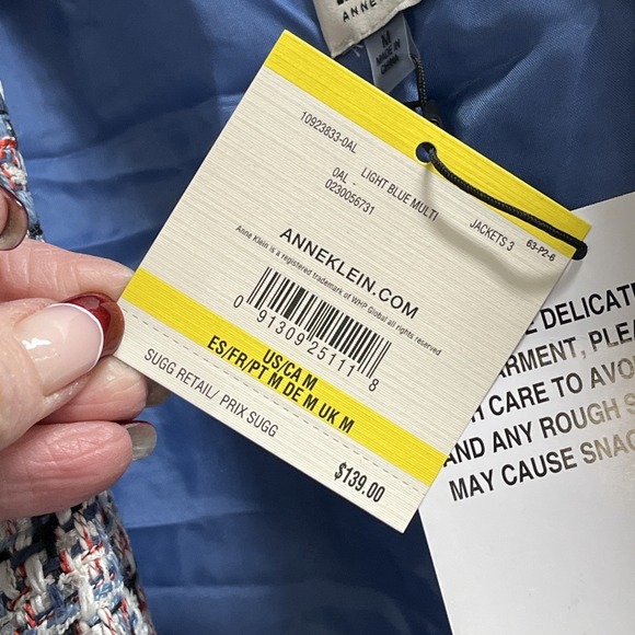 Anne Klein Blazer Womens M Blue Tweed Boucle Knit Jacket Open Front Long Line - Picture 8 of 15